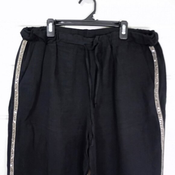 Zara Black Jogger Pants Size L With Side Rhinestone Detailing - Tencel Fabric - Picture 4 of 13